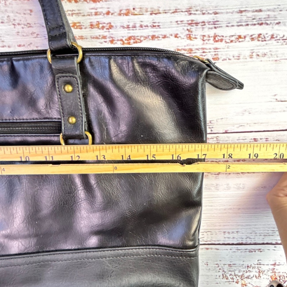 Classic Minimalist Tote Bag‎ Stone Mountain USA Large Black Faux Leather - Picture 9 of 15
